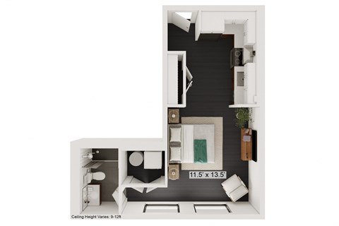 Floor plan for studio, 1 bath, 428 sqft